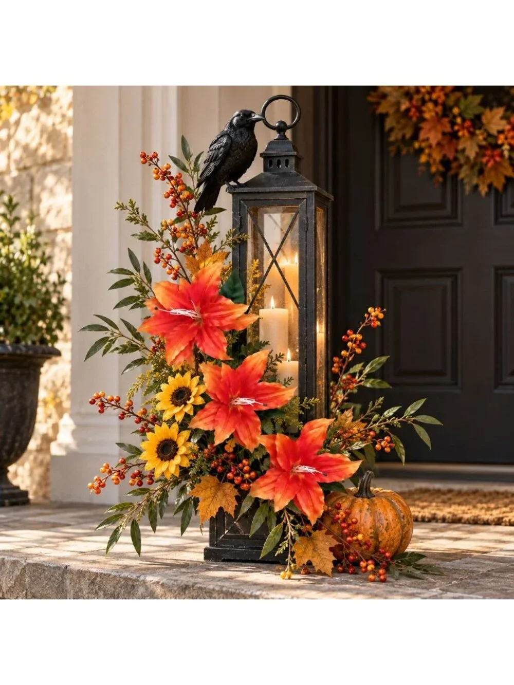 Bright Orange Artificial Lily Stem 33 Inch 3 Bloom Faux Lily Flower Fall Summer